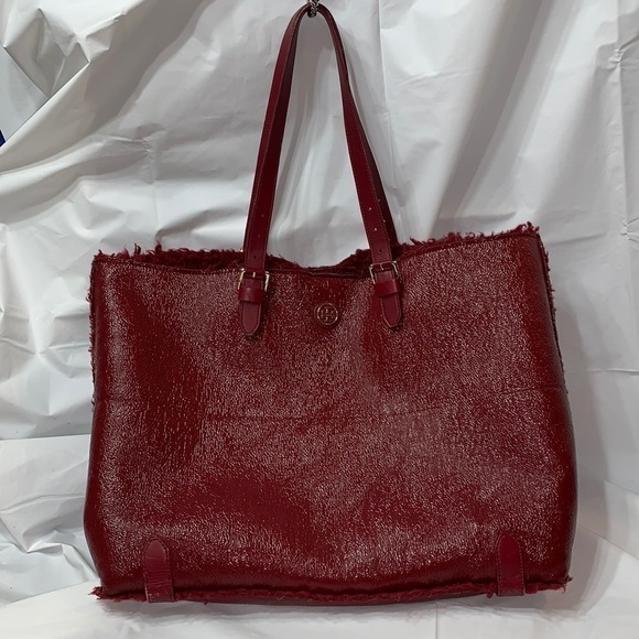 TORY Burch Red Wine Fur Lined Large Tote - Picture 1 of 10